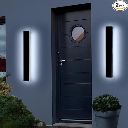 Mikeru 3CCT Dimmable Outdoor Wall Sconce 23.6" IP65 Waterproof - 2Pack Modern Black Exterior Light with Remote Control, Adjustable 3000K/4500K/6000K for Porch, Patio & Commercial Spaces | Hardwired
