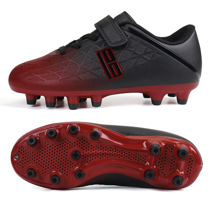 brooman Kids Firm Ground Soccer Cleats Boys Girls Athletic Outdoor Football Shoes (1,Black Red)