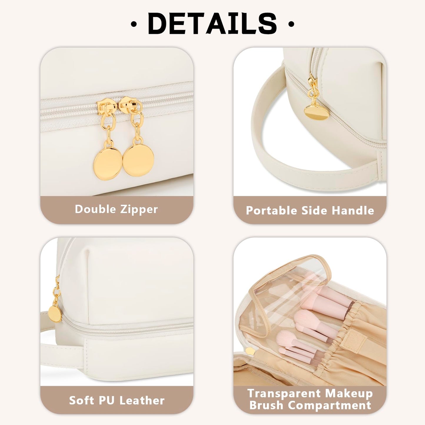 CLOUDWINGS Initial Makeup Bag for Women - Personalized Double Layer Cosmetic Bags with Makeup Brush Organizer, Hanging Travel Toiletry Bag with Large Capacity, Gifts for Mom Girlfriend Wife（Beige M）