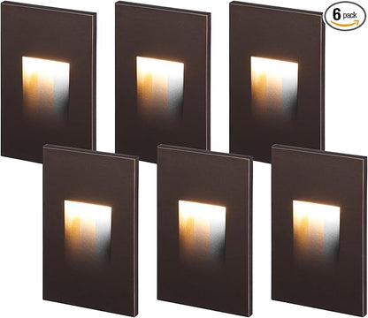 LEONLITE 3CCT 120V LED Step Lights, 3.5W 150LM 5%-100% Dimmable Indoor Outdoor Waterproof Vertical Stair Light, 3000K/4000K/5000K Selectable, CRI90, ETL, Aluminum, Oil Rubbed Bronze, Pack of 6