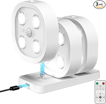 3PCS Motion Sensor Closet Puck Light, Wireless Rechargeable Stair Step Lights Indoor with 3 Colors Temper, Magnet Stick on Lighting for Cabinet,Hallway,Stairway,Bathroom,Bedroom,Kitchen
