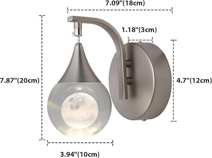 Crystal Wall Sconce, Moon Modern Wall Sconces Indoor, Dimmable LED Wall Light for Bedroom Bedside Batnroom Vanity Living Room Dining Room Hallway. Nickel