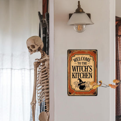 Welcome To The Witch's Kitchen Halloween Metal Tin Sign, Rustic Wall Decor For Kitchen, Farmhouse, Halloween Party, Entryway Decorative Signs & Plaques 8x12 Inch