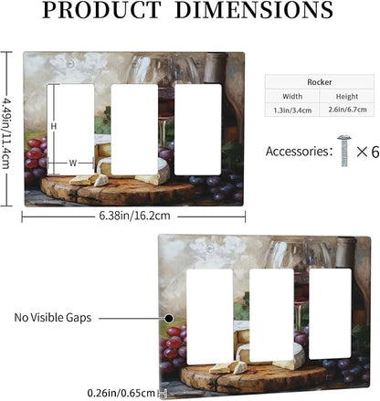 Decorative Art Light Switch Covers Wineglass & Artisanal Cheeses 3 Gang Triple Rocker Outlet Switch plate GFCI Faceplate GFCI for Home Decor