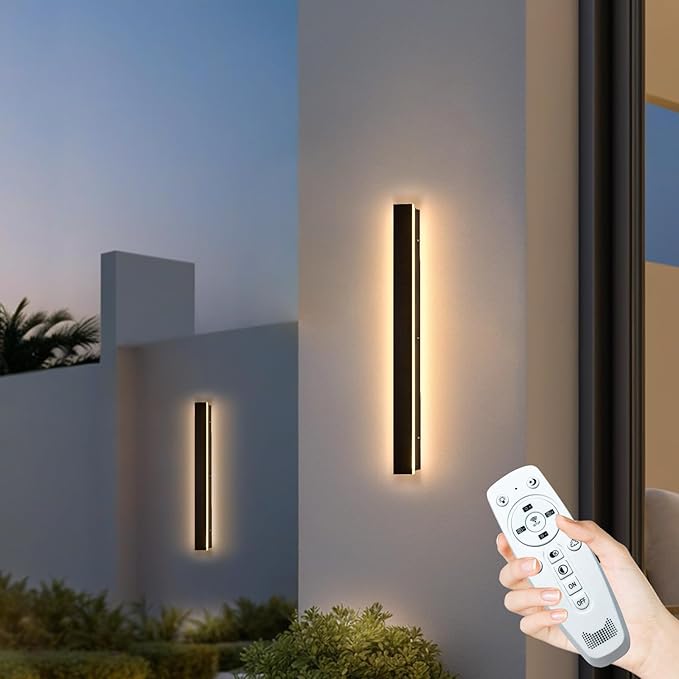 Modern Outdoor Wall Light, 39inch Exterior Lighting Fixture Wall Mount, Black Waterproof Porch Lights Wall Sconce, 2700K-6500K Dimmable Long LED Linear Outside Lighting for Garage, House, Front Door
