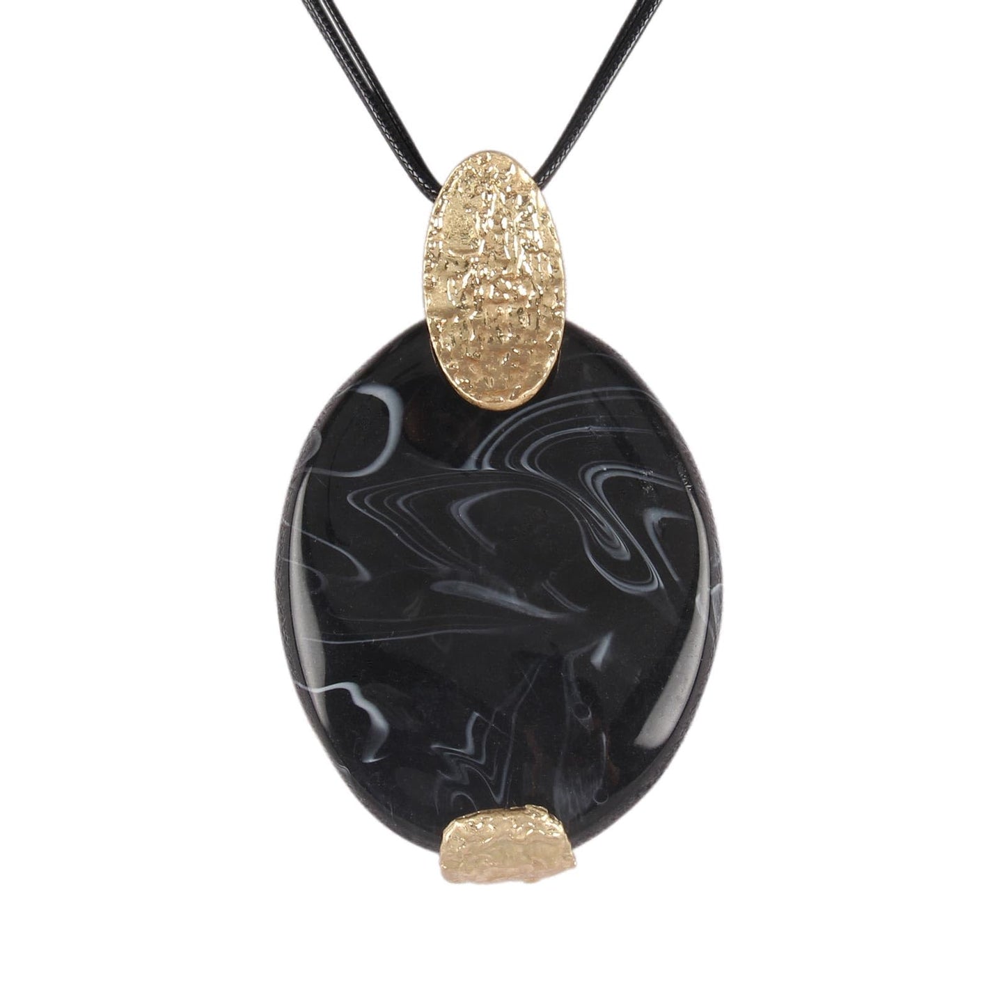 GelConnie Boho Pendant Necklace for Women Long Black Leather Cord Statement Jewelry with Large Oval Black Stone Pendant