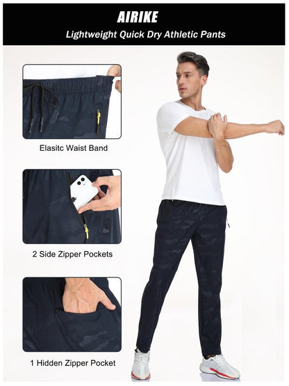 AIRIKE Mens Sweatpants with Pockets Sunmmer Lightweight Quick Dry Camouflage Casual Pants Elastic Waist (Camouflage Blue 34)