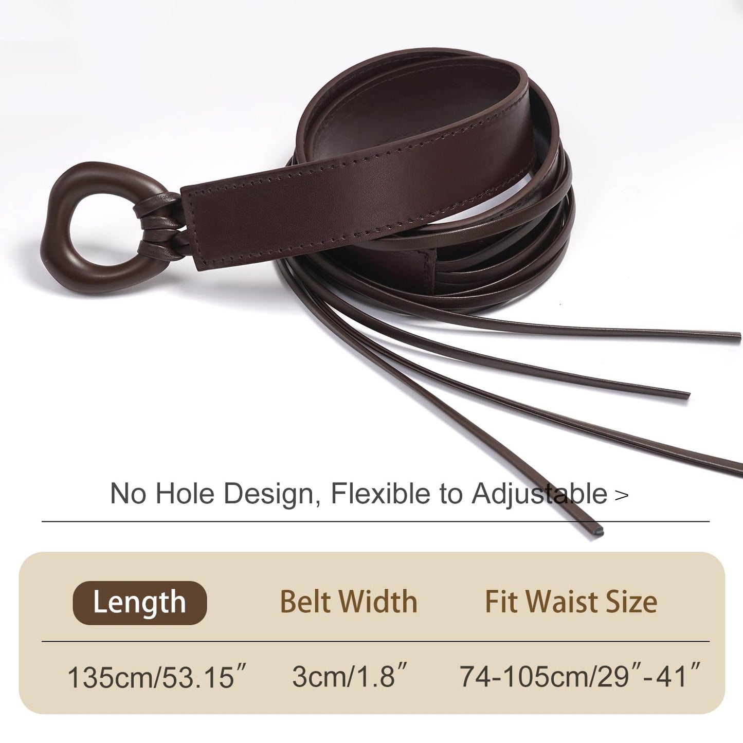 Buywis Knotted Waist Belt for Women PU Leather Thin Strap Belt for Dresses Irregular Coffee Fit Waist 29"-41"