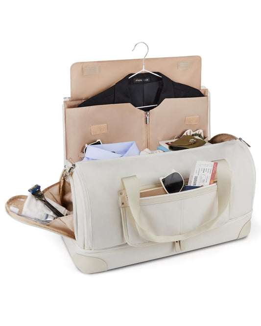 BAGSMART Garment Bags for Travel, Convertible Travel Garment Duffle Bag Suit Bags for Women, 2 in 1 Garment Bags with Shoe Compartment, Beige