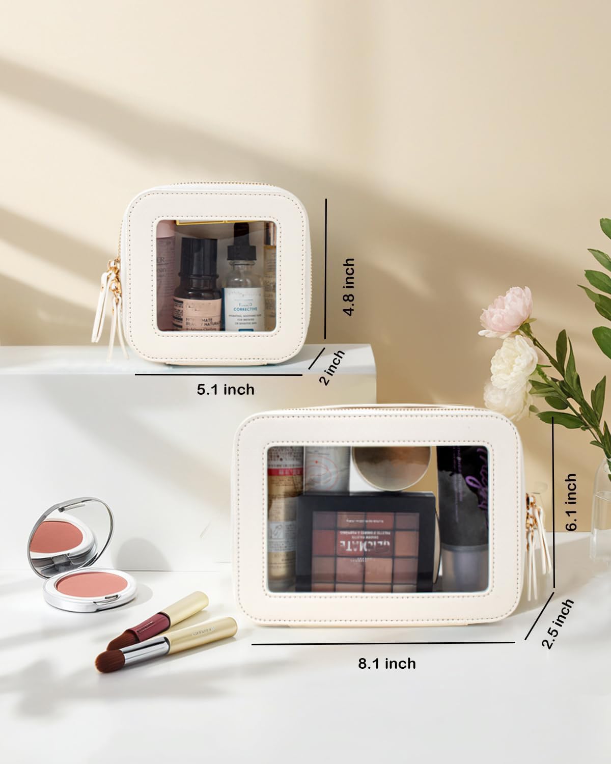 FFpaw Travel Clear Makeup Bag Set, TSA Approved Cosmetic Bag Case with Zipper Portable Makeup Pouch Toiletry Bag Traveling Cosmetic Organizer Storage Bag Car Organizer Car Essentials