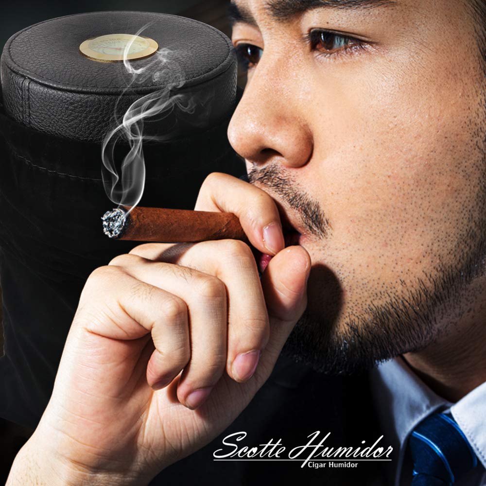 Scotte Cigar Humidor Case/Jar,Leather Cigar Case Cedar Wood Lined Cigar Box