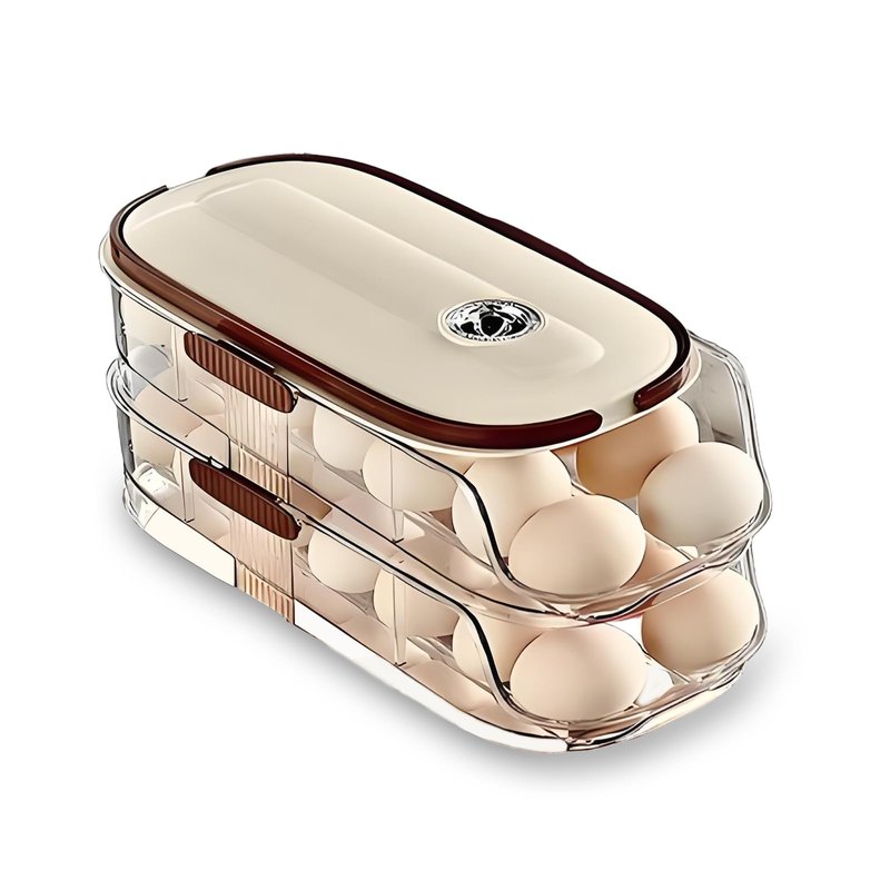Egg Holder for Fridge with Lid and Handle, Automatic Rolling Egg Container for Refrigerator, Stackable Egg Organizer for Refrigerator, Countertop, Kitchen & Outdoor Use,Pantry Storage, Timed Freshness