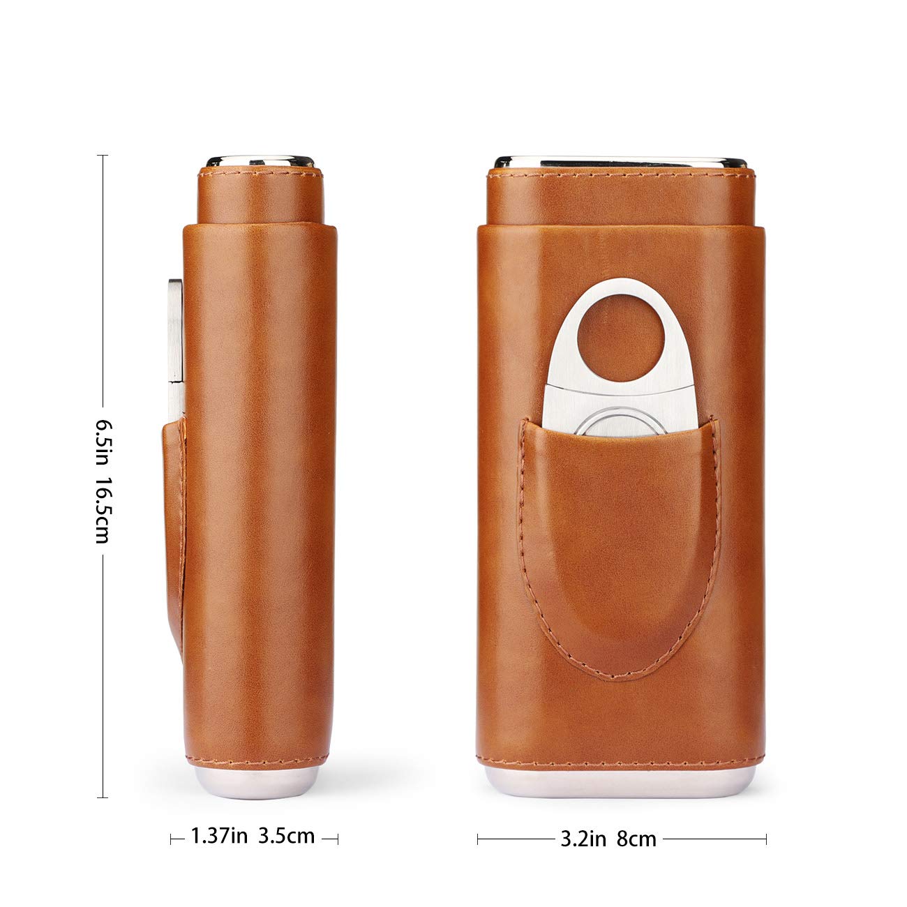 Time C club M Cigar Case Travel 3- Finger Elegant Leather Cigar Case with Cedar Wood Lined Cigar Cutter
