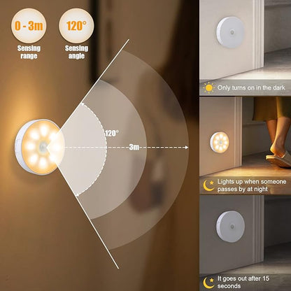 3 Pack Motion Sensor Light, 8 LEDs Rechargeable Night Light, with USB Cable & Magnetic Patch, 3 Modes, Cordless Safe Wall Light for Kitchen, Bookshelves, Drawers - 3000K Warm White