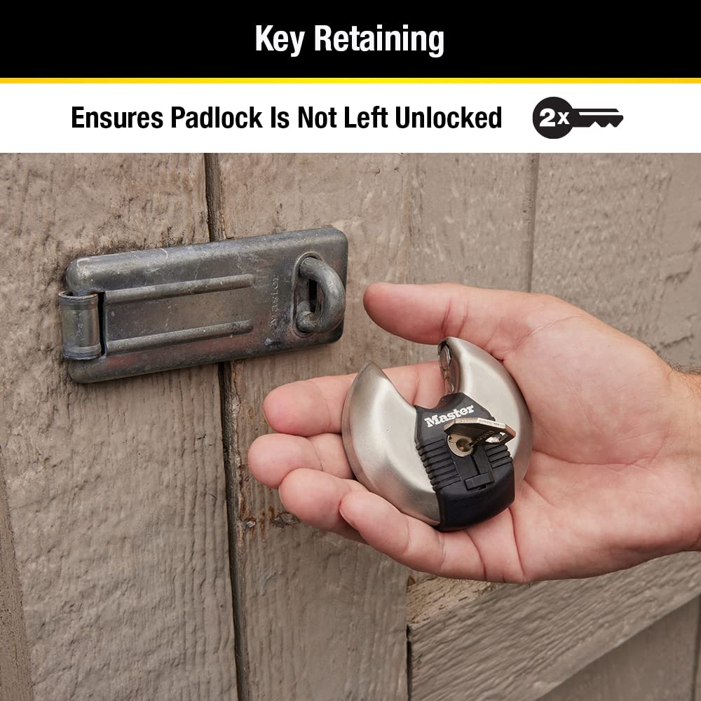 Master Lock Magnum Heavy Duty Stainless Steel Discus Padlock with Keys, Keyed Alike Heavy Duty Storage Lock for Indoor or Outdoor Use, 2 Pack, ‎M40XTCCSEN