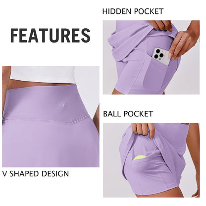 PINSPARK Womens Golf Skirt High Waisted Athletic Skirts A-line Golf Skirt for Running Sports Workout Pickleball, Purple XS