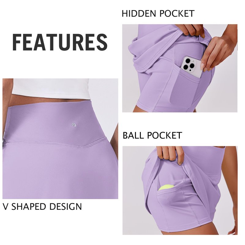 PINSPARK Womens Golf Skirt High Waisted Athletic Skirts A-line Golf Skirt for Running Sports Workout Pickleball, Purple XXL