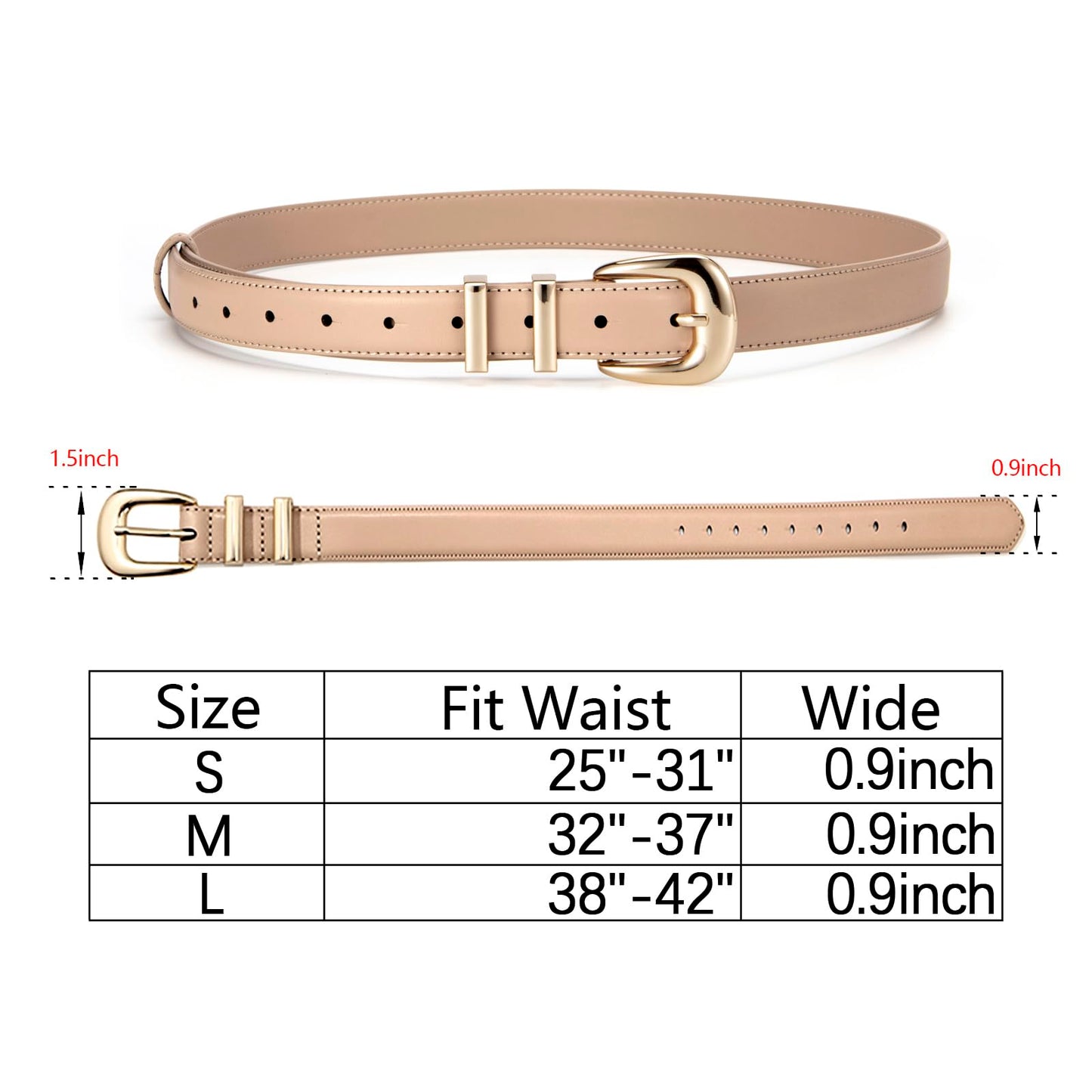 YooAi Womens Belt Fashion Leather Wais Belt for Jeans Pants Dresses with Gold Buckle Khaki 100 S