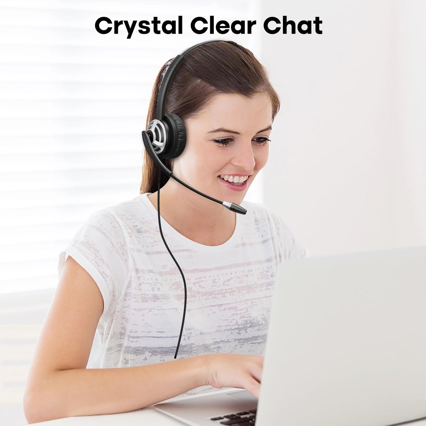 MKJ USB Headset with Microphone for PC, Computer Headset with Noise Cancelling Mic for Call Center and Office, Wired Headphones for Laptop UC Platforms Business Ms Teams Zoom Webex Facetime