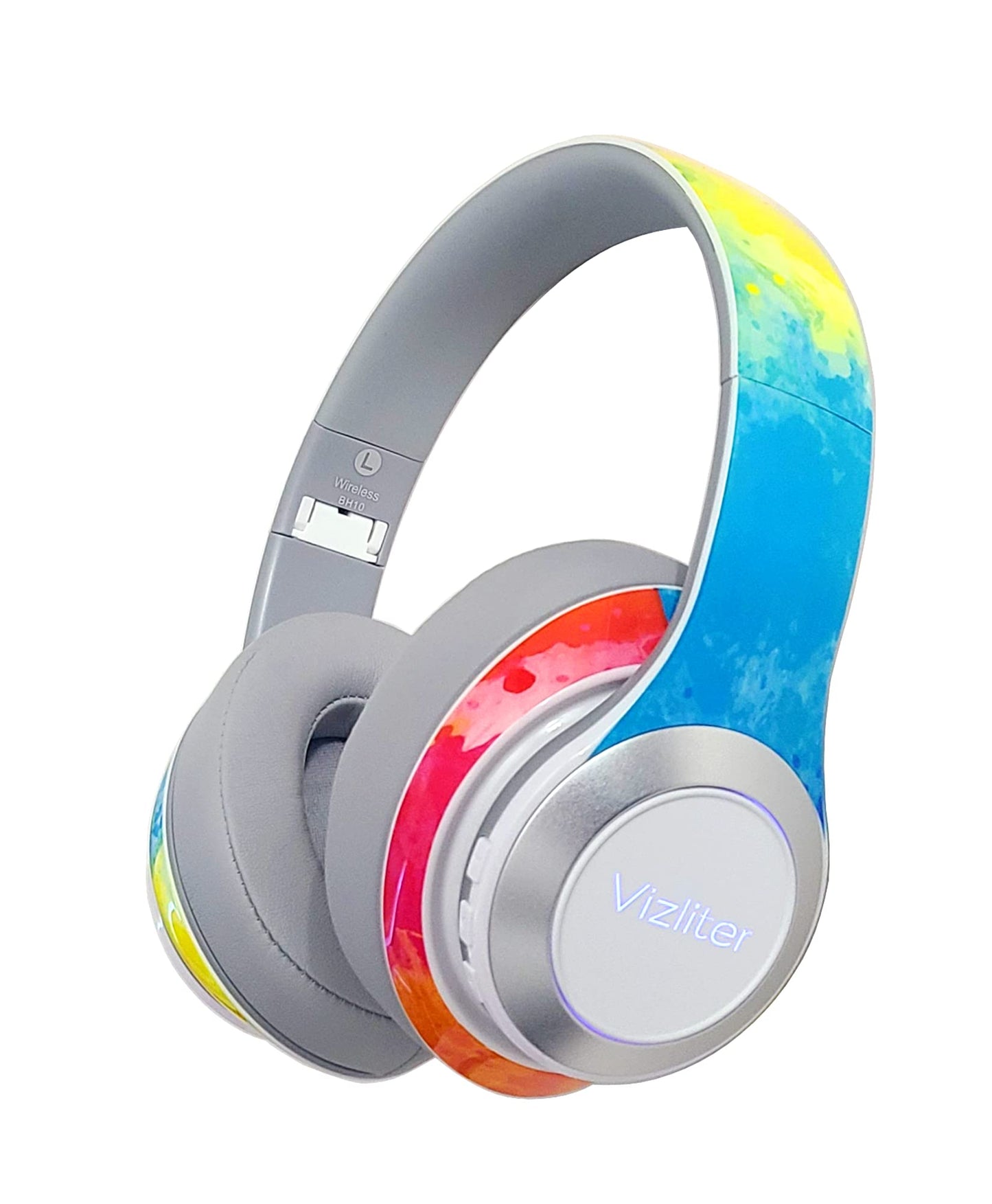 Vizliter Bluetooth Headphones, TWS Deep Bass Wireless Over-Ear Headset 5.0 with Built-in Mic LED Lights, Noise Cancelling Audio Earphones (Prismatic)