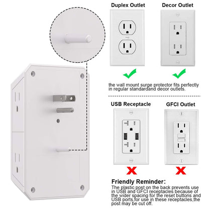 Outlet Extender Surge Protector - NUOZHI 6 Outlet Splitter with 4 USB Ports(2 USB-C), Multi Plug Wall Outlet 1680J Power Strip for Home Office Dorm Room Essentials, ETL, White