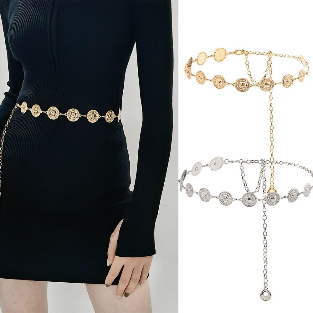 Neoreal Metal Waist Chain Belt Sun Western Belts Accessories for Women Girls, S
