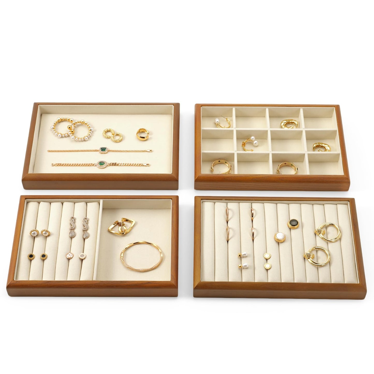 Oirlv Solid Wood Stackable Jewelry Organizer Tray Jewelry Drawer Organizer(Creamy-white)
