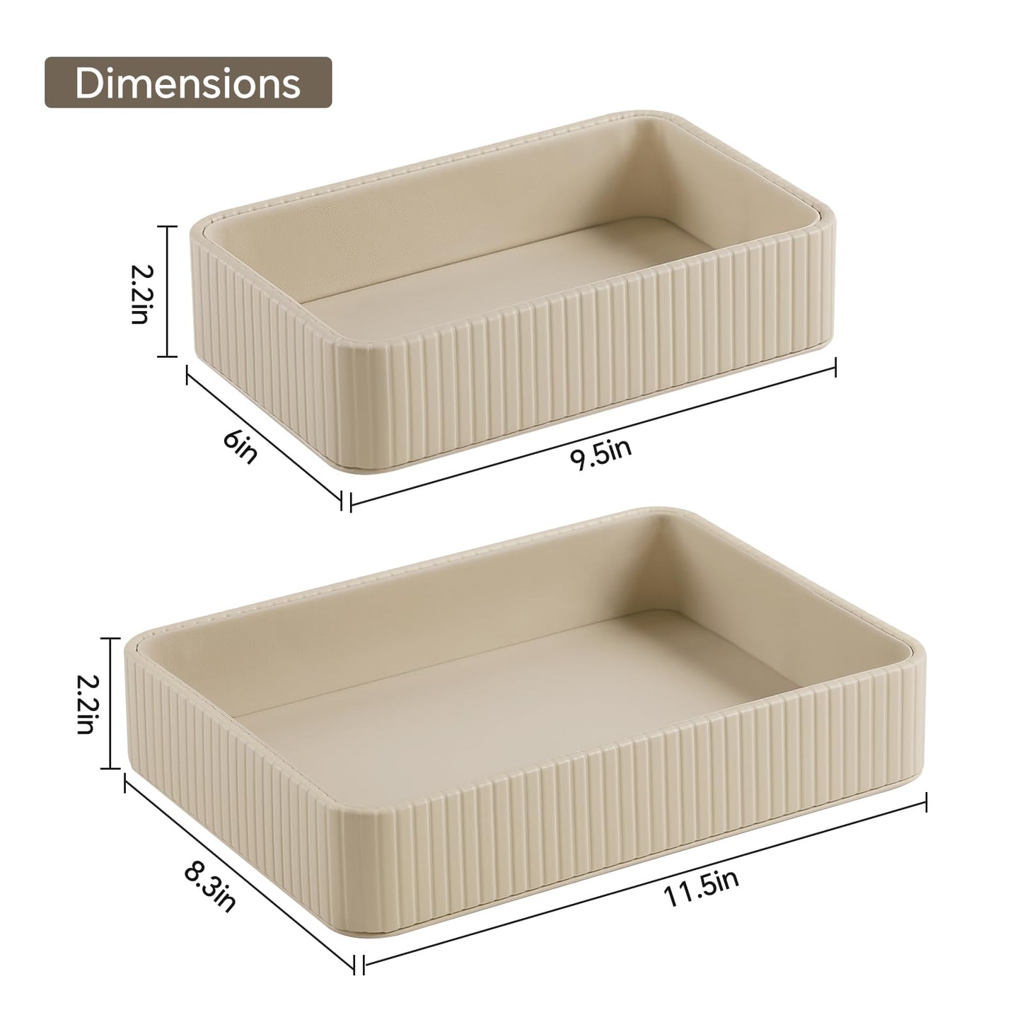 MEIBOOCH Desk Organizer Tray, PU Leather Nightstand Organizer Perfume Valet Tray for Men Women, Decorative Vanity Trays Trinket Dish Key Bowl for Entryway Table (2pcs, Beige, Large+Small)