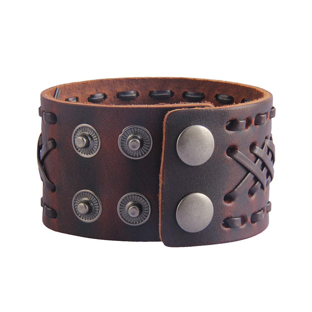 Jeilwiy Bracelets for Men Leather Wristbands Handmade Wide Cuff Bangle Rock Punk Jewelry Gifts