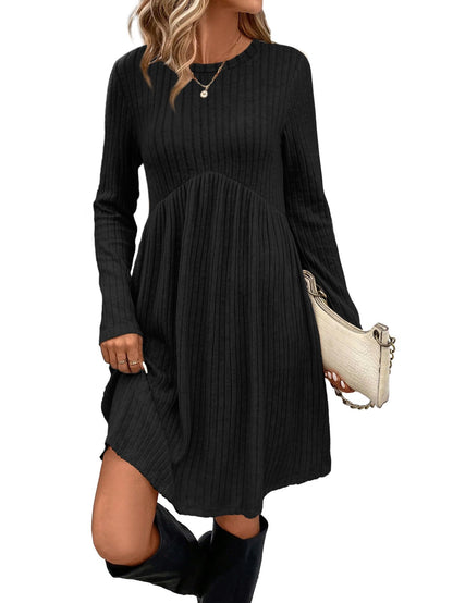 OFEEFAN Long Sleeve Dress for Women Crew Neck Empire Waist Tunic Dress with Pockets