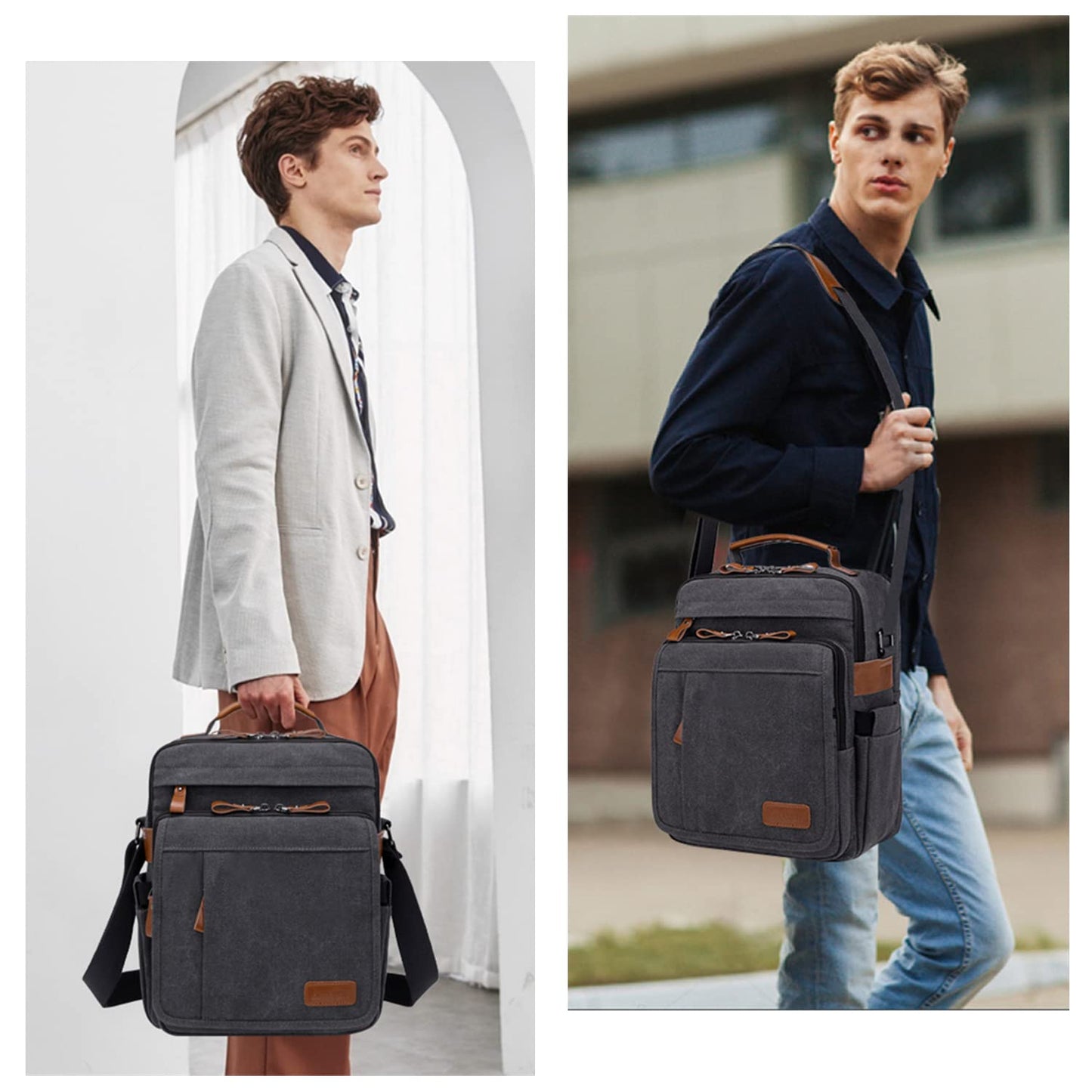 ESTARER 13-13.3 Laptop Bag for Men, Vertical Messenger Bag for 13-13.6'' Mac neo/air/pro Shoulder Bag Water-resistant Canvas