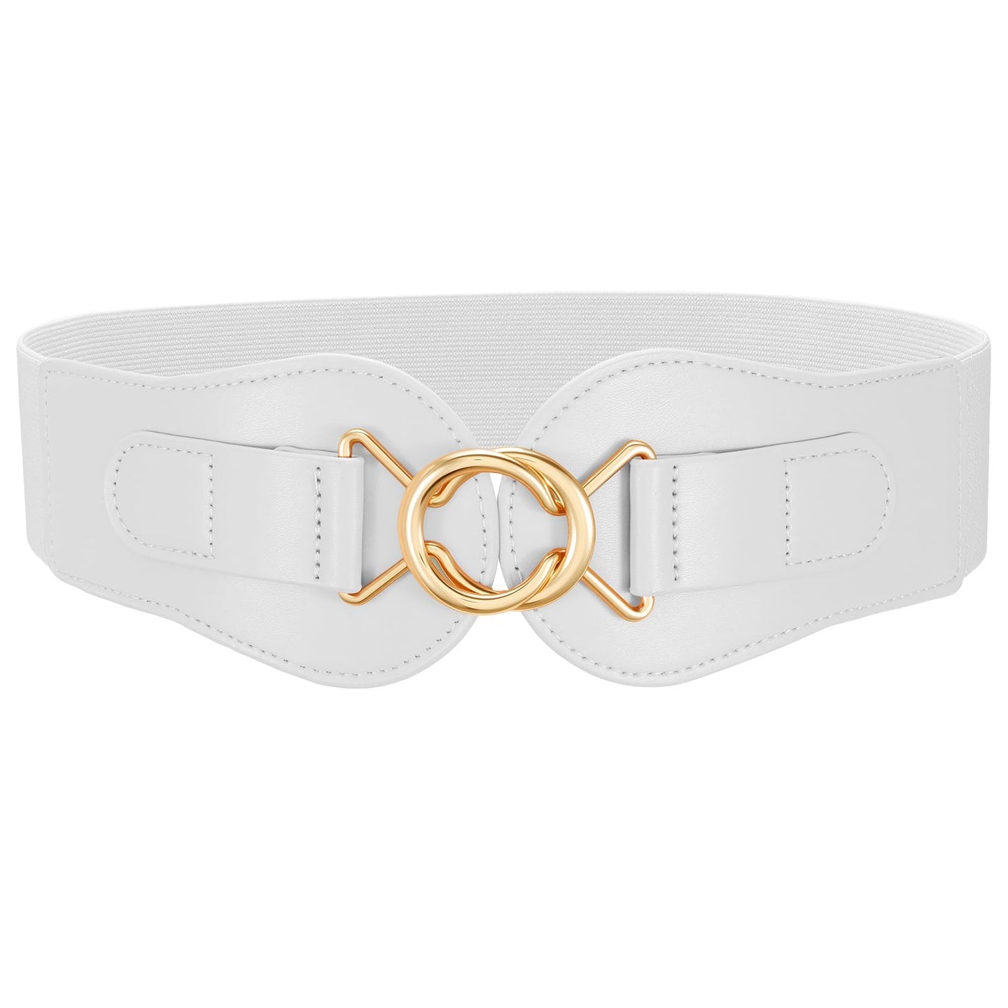 Womens Wide Waist Belt for Dresses High-Resilience Stretchy Woven Elastic Belt with Anti-Scratch Gold-Tone Interlocking Buckle for Office Date Modern Outfits