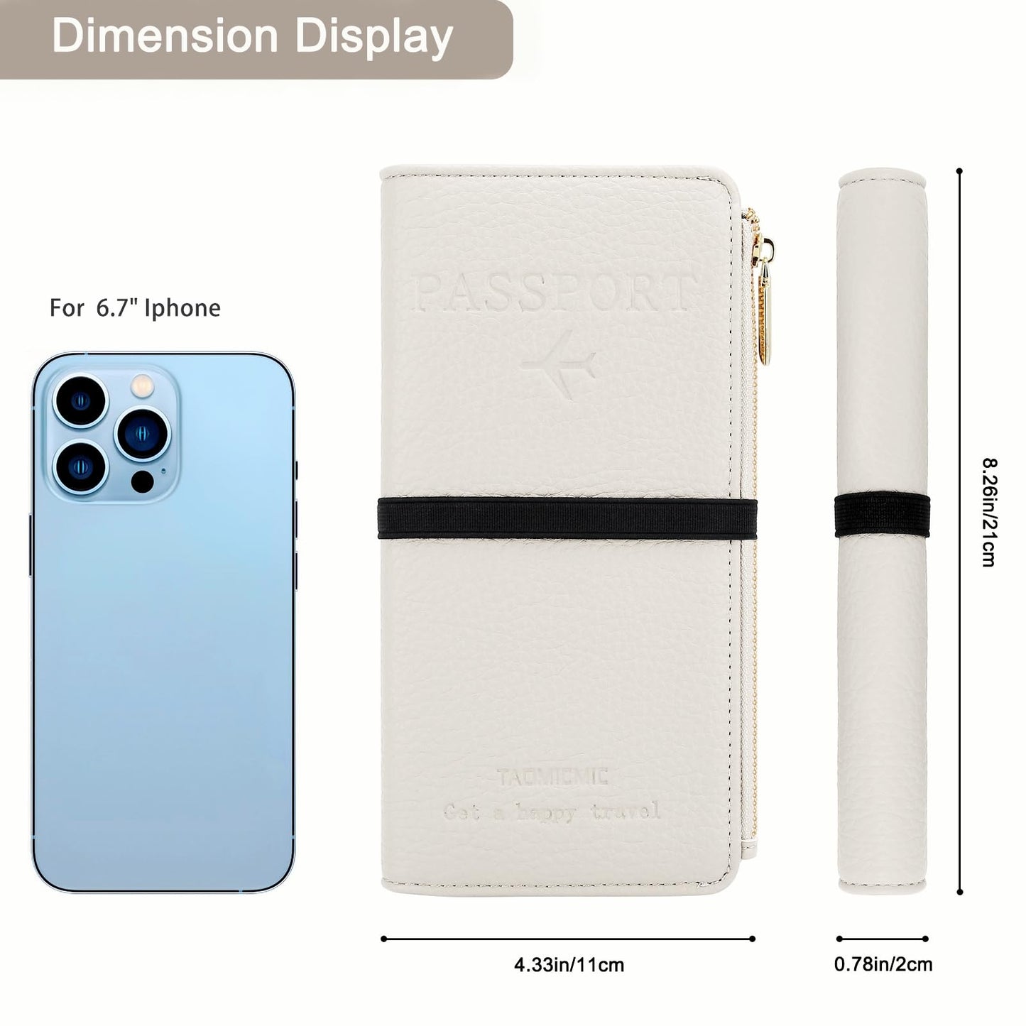 DOB SECHS Passport Holder for Travel Women RFID Blocking Leather Passport Wallet Travel Document Organizer Pouch Bag, Slim Passport Cover Case with Zipper Cash Pocket Purse+Card Slots+ID Window, White