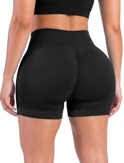RIOJOY Womens Workout Shorts 4" Seamless High Waisted Scrunch Sports Yoga Fitted Short Tummy Control Running Biker Athletic No Front Seam Pants Soft Lightweight Booty Leggings Black L