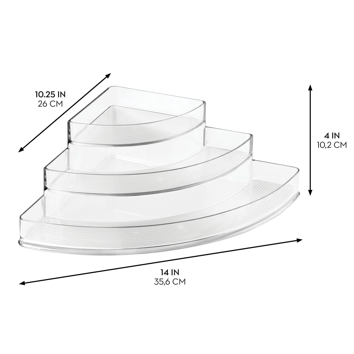 iDesign Recycled Plastic 3-Tier Stadium Spice Rack Organizer for Kitchen, Fridge, Freezer, Pantry and Cabinet Organization, The Linus Collection – 6.25" x 4" x 1.25", Clear