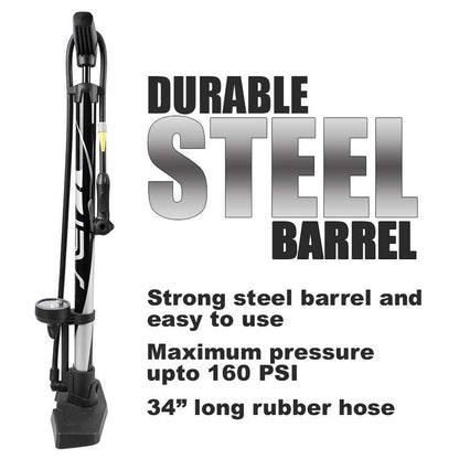 BV Bike Pump Out of Durable Steel - Bicycle Pump 160 PSI high Pressure, Bike Tire Pump 17/24 inch Smart Valve Head, Automatically Reversible Presta & Schrader, Ball Pump