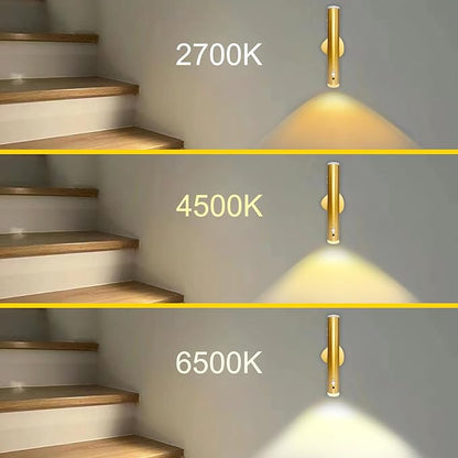 Motion Sensor Night Light, Cordless Battery Powered Magnetic Wall Light, Adjustable 3 Mode Lighting, 2 only Mounted, Corridor Staircase Sensor Night Light (2 pcs-Gold)