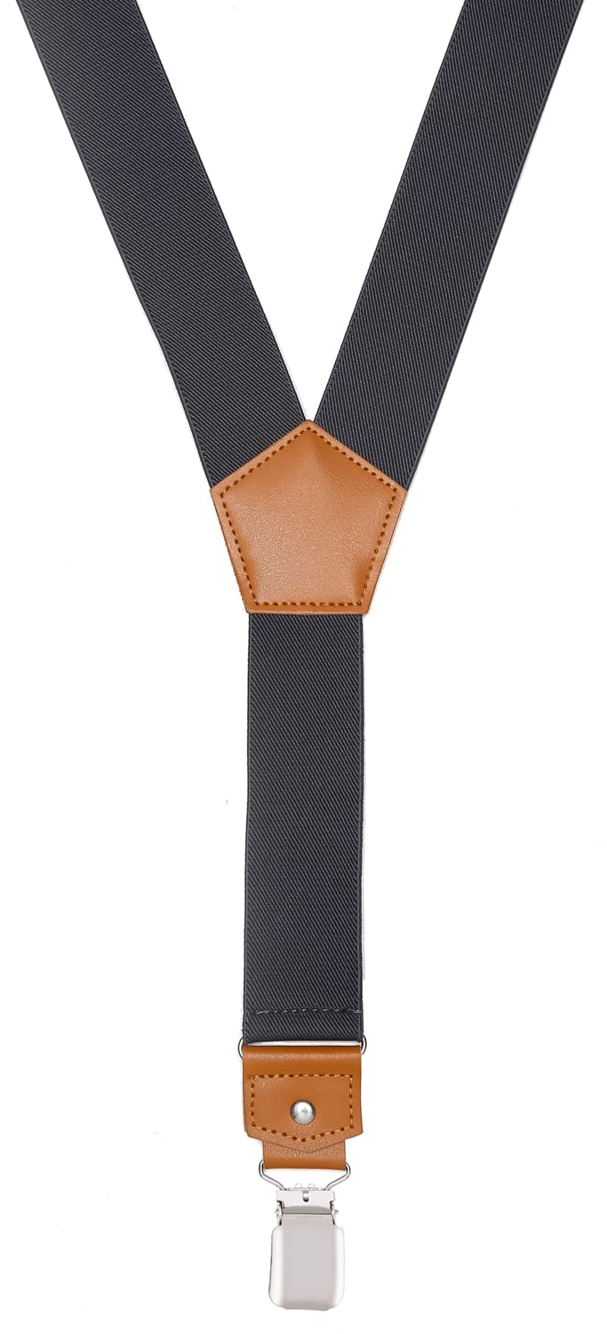 Mcvotcot Suspenders for Men Y Back Adjustable Elastic with Strong Clips 47 Inches Charcoal