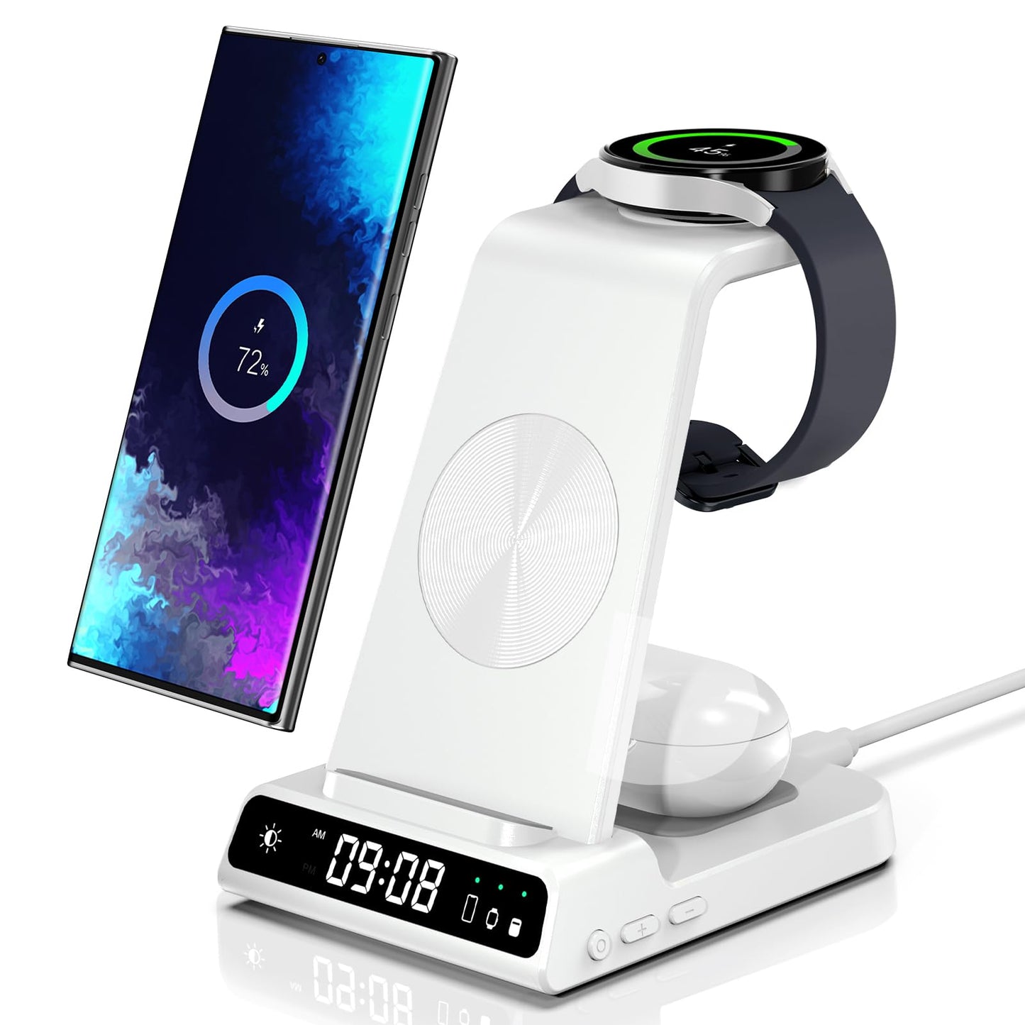 Wireless Charger for Samsung, 3 in 1 Wireless Charging Station for Samsung Galaxy S25 Ultra/S24 Ultra/S23/S22/Note 20/Z Flip 7/Fold 6, Charger for Samsung Galaxy Watch Ultra/8/7/6, Galaxy Buds 3/3 Pro