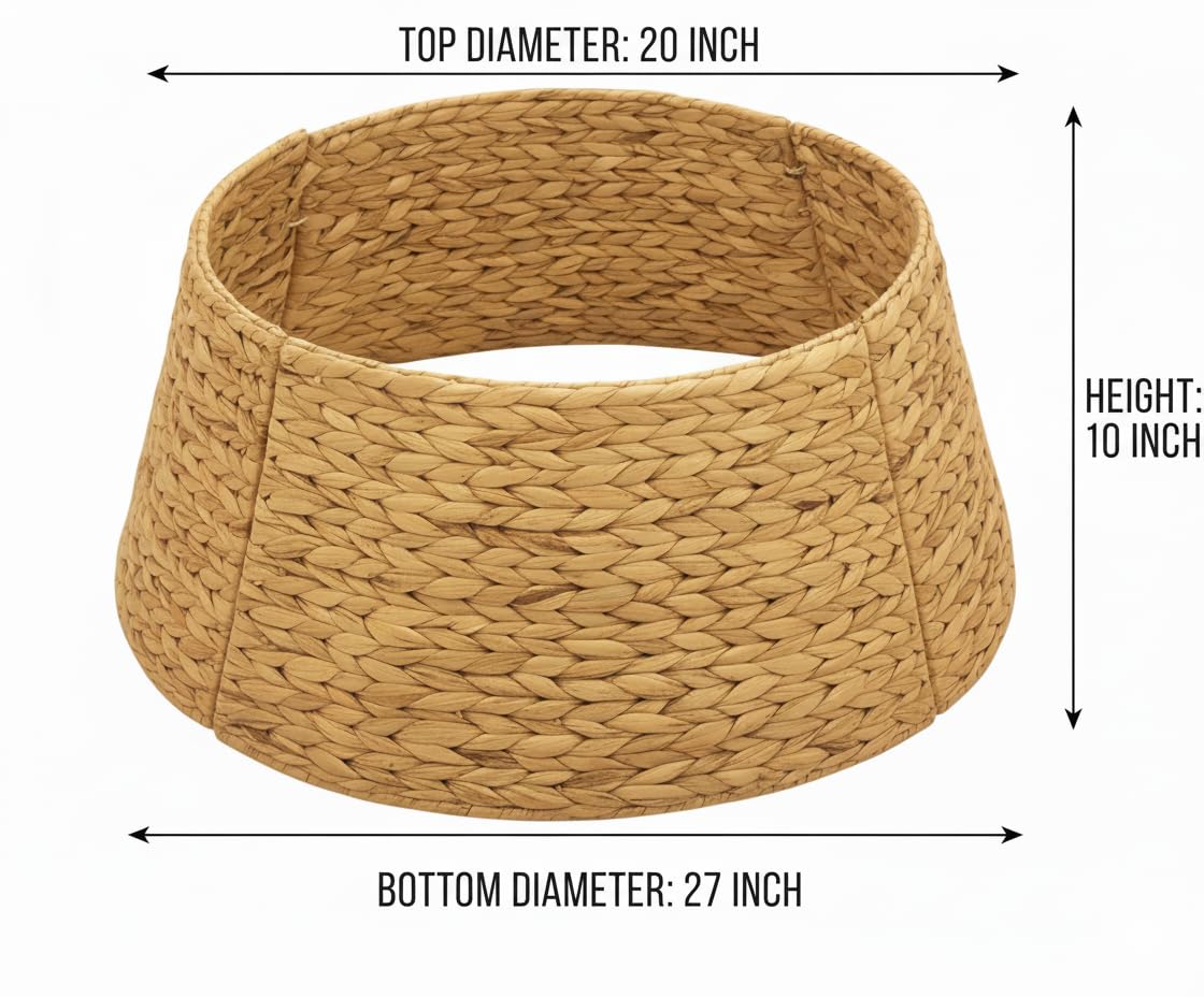 Hyacinth Christmas Tree Collar 27" - Natural Hand-Woven Basket Base Cover - Warm and Cozy Rustic Farmhouse Decoration - Tree Skirt Alternative - Tree Ring (Large)