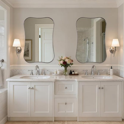 ANDY STAR Chrome Mirrors, Contempoary 24x36 Inch Scalloped Asymmetrical Bathroom Mirrors with Notched Edges in 1 Inch Stainless Steel Frame Wall Mounted Horizontal/Vertical for Home Decor