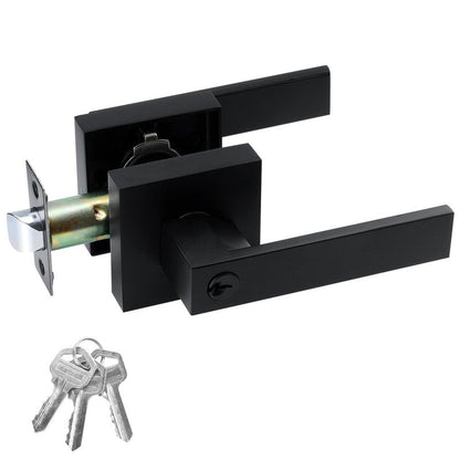 JO.KO Entry Door Lock Set, Square Door Lever for Bedroom, Passage Door Privacy Locking Interior/Exterior Entry Door Knob/Heavy Duty