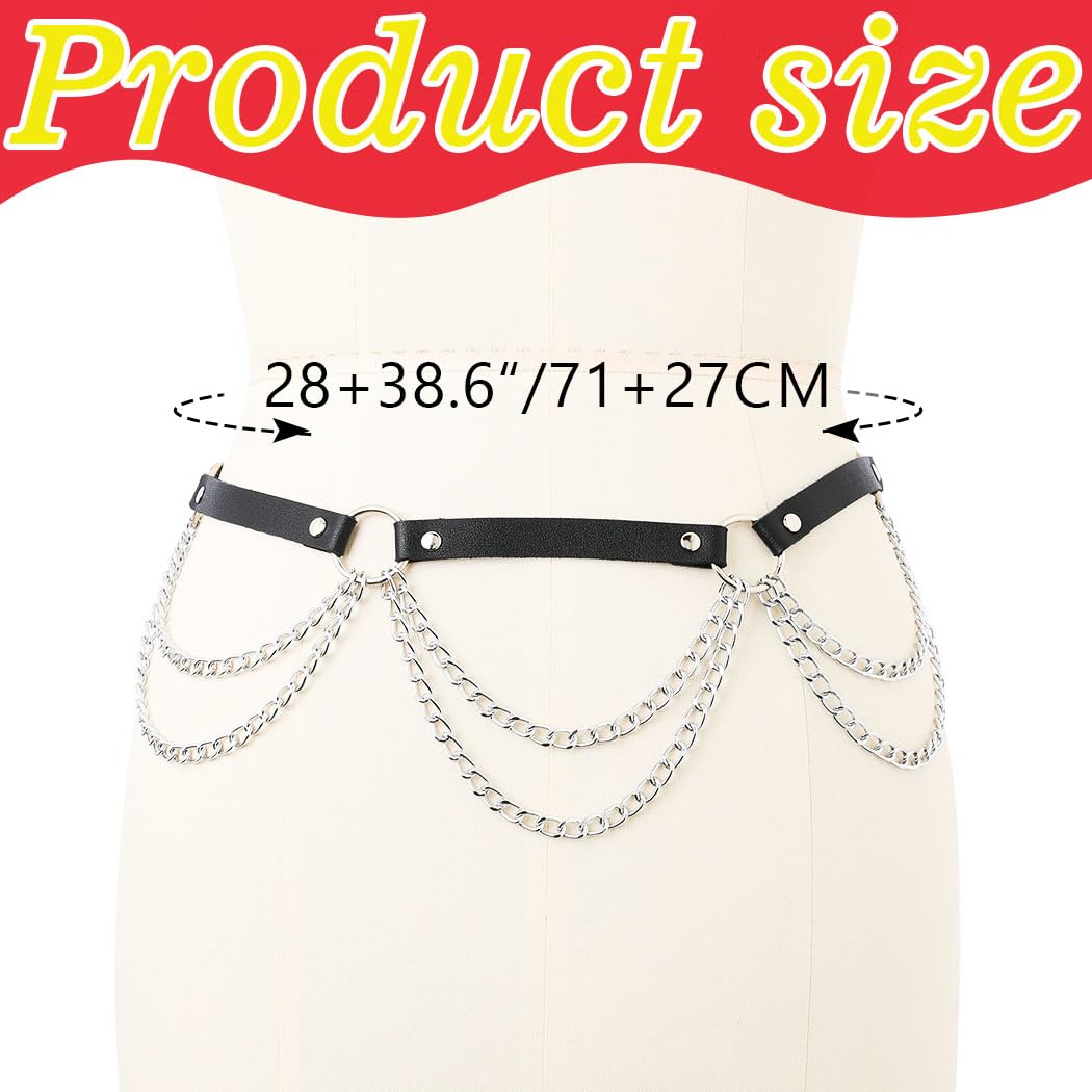 REETAN Goth Waist Chain Belt Black Leather Rave Punk Body Accessories for Women