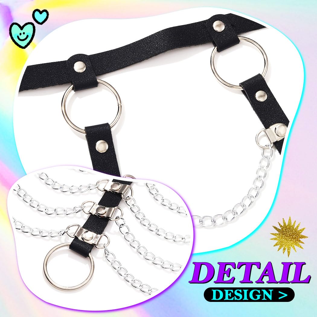 REETAN Leather Chest Harness Chain Gothic Rave Black Fashion Body Accessories for Women