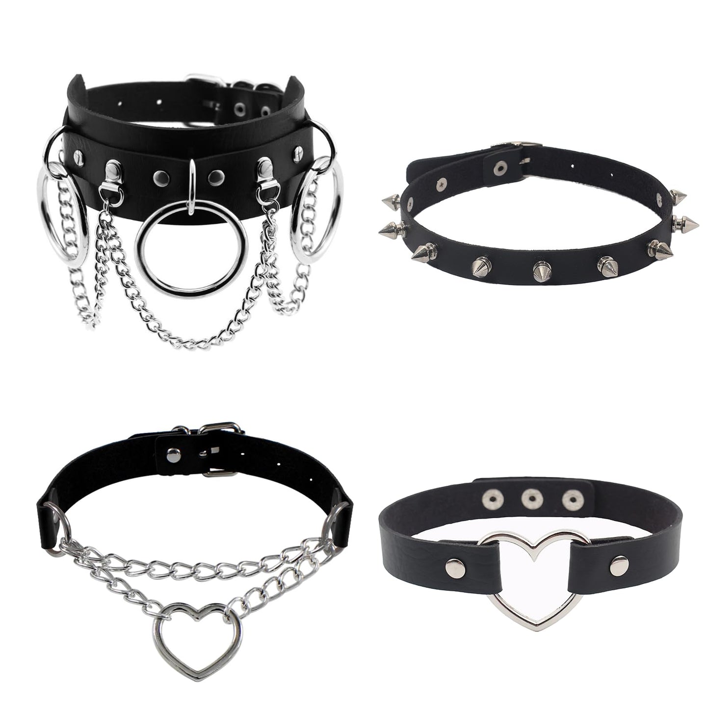 JHMAHON Halloween Sexy Women Lady Black Steampunk Gothic Goth Punk Rock Rivet Spike Studded Soft Leather Choker Collar Necklace Cosplay Night Club Party Costume Accessories Chocker Love Heart Jewelry