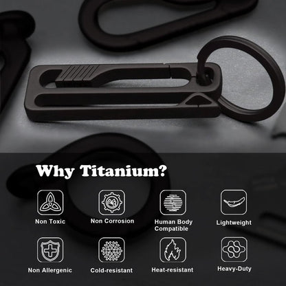 PJYTAC Black Titanium Belt Key Holder Heavy Duty Quick Release Keychain Clip with Titanium Key Ring for Men and Women
