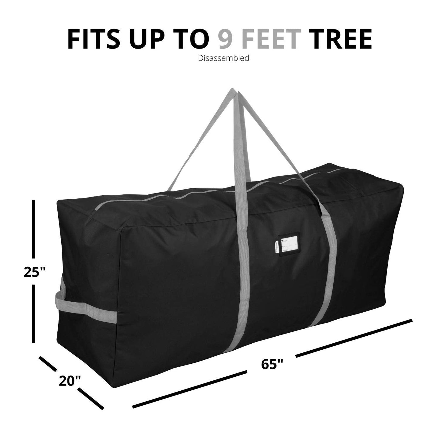 Primode Heavy Duty Christmas Tree Storage Bag, Fits Up to 9 Ft. Tall Disassembled Trees, 25" H X 20" W X 65" L, Durable 600D Oxford Material, Heavy Duty Xmas Storage Container (Black)