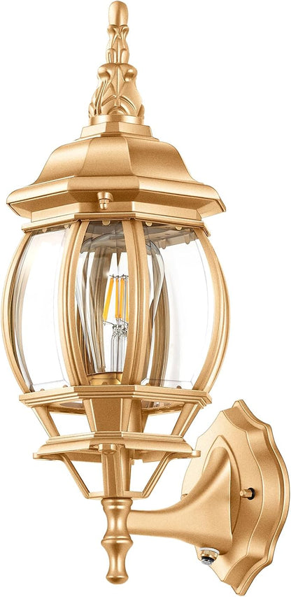VIANIS Outdoor Wall Sconce, Exterior Porch Light Wall Mount, Gold Dusk to Dawn Outdoor Lighting Lantern for Coach, Modern Outside Garage Lighting Fixtures for House, Waterproof Outdoor Wall Lamp