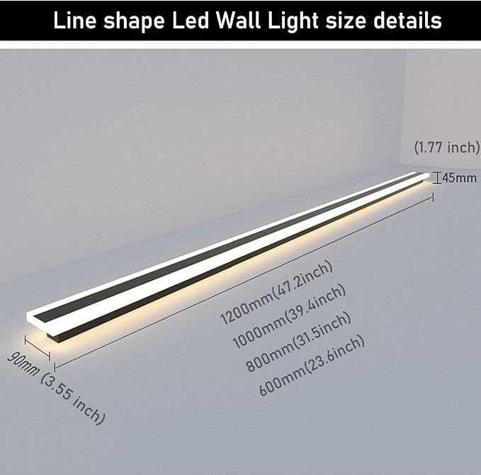 2Pack-79inch Long Outdoor Modern LED Wall Light,65W Waterproof IP65 Warm White 110V led Wall Mount Lighting Fixture Rectangular Black Wall Lights Elegant Frosted White Acrylic Anti Rust.