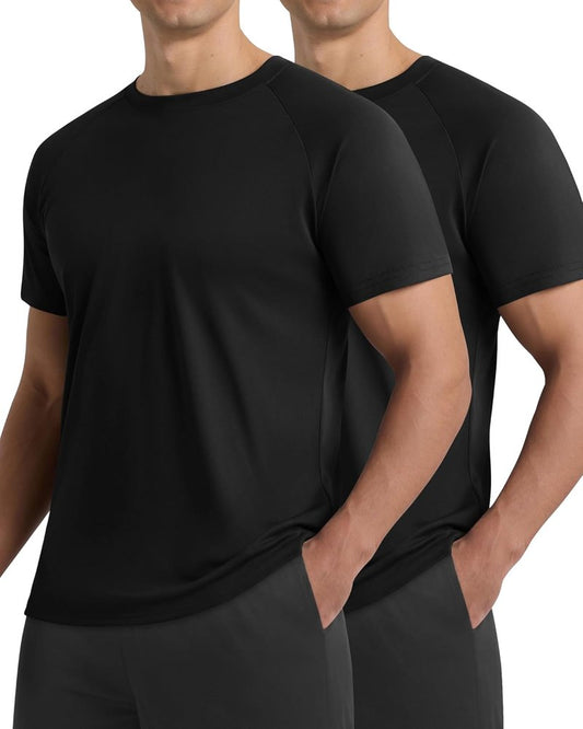 Men's Workout Shirts - 2 Pack Black Quick Dry Moisture-Wicking T-Shirts for Gym & Running